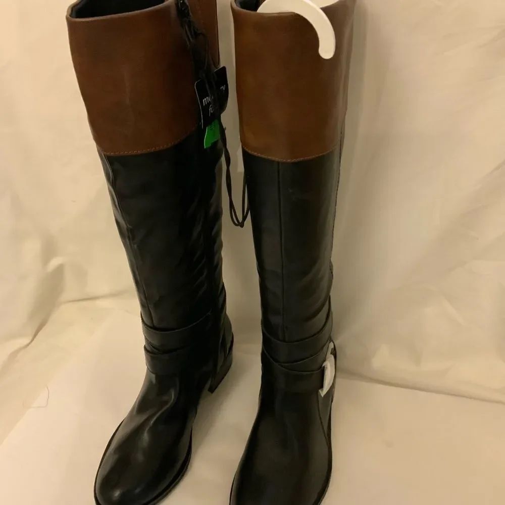 New Arizona Delling Womens 6 M Black & Brown Flat Heel 16" Tall Zip Riding Boots